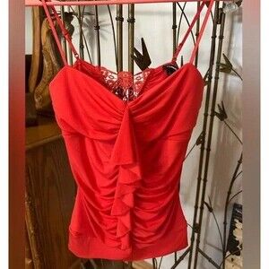 Vintage Womens Y2K Lace Insert Ruched Cami Size S Red Vamp Preppy Whimsigoth